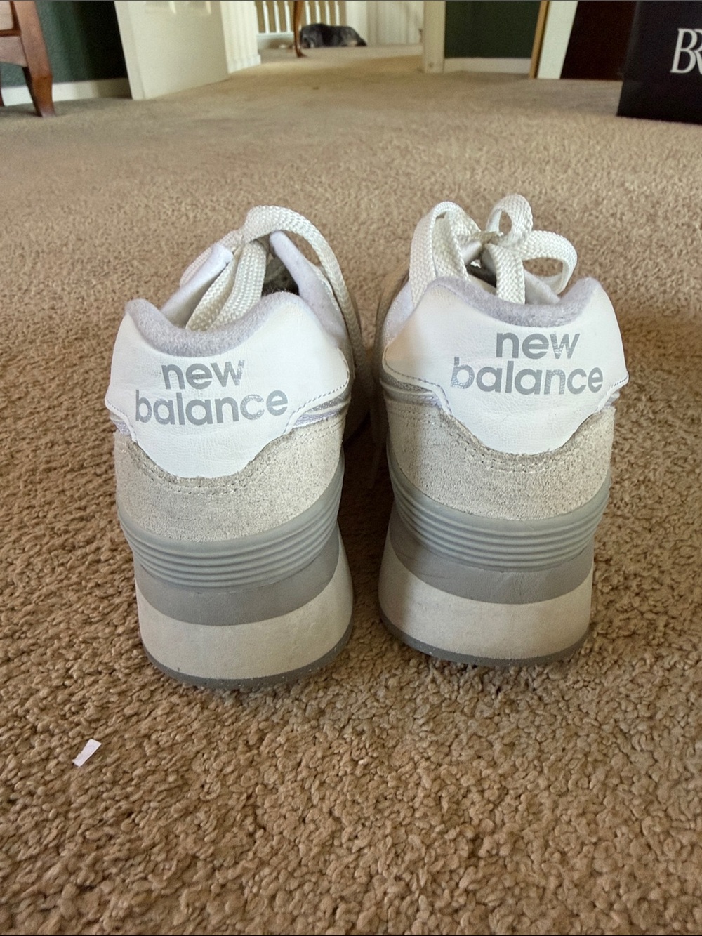 New Balance Off-White and Light Gray Platform Sneakers - Picture 4 of 6